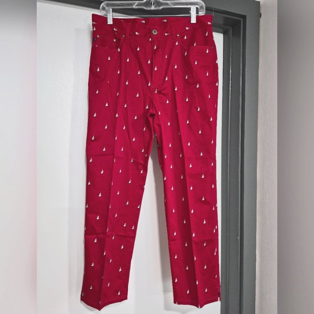 Lauren Ralph Lauren Red Ankle Pants with Nautical Pattern